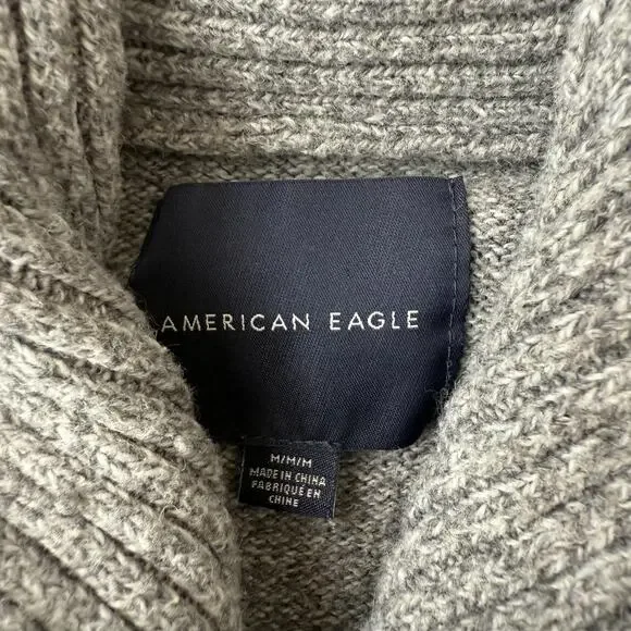 American Eagle Sweater Mens Medium Gray Fair Isle Shawl Collar Pullover Knit - Picture 3 of 7
